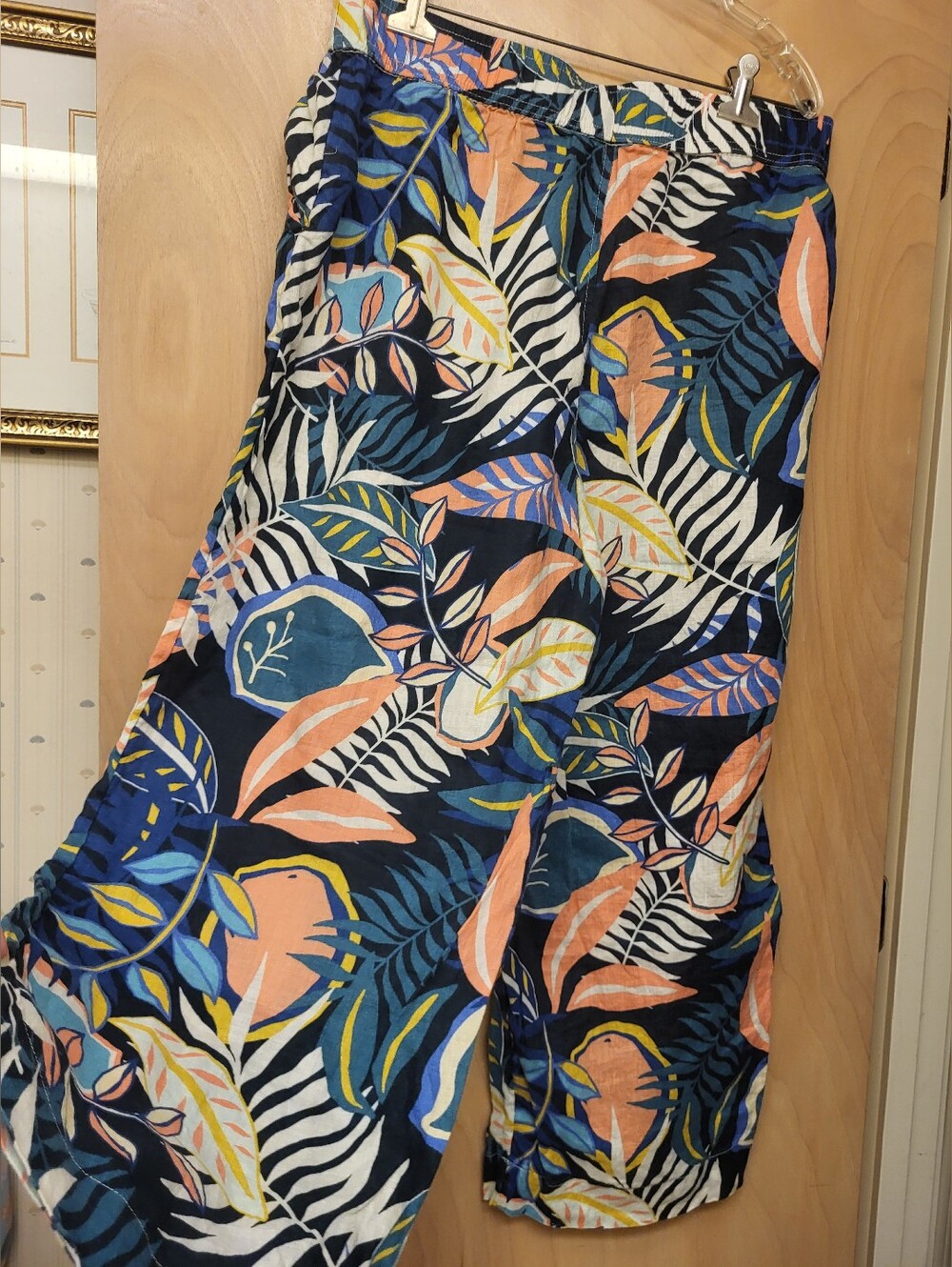C&C Multicolored Palm Tree Linen Wide Leg Beach Pants SZ Xl